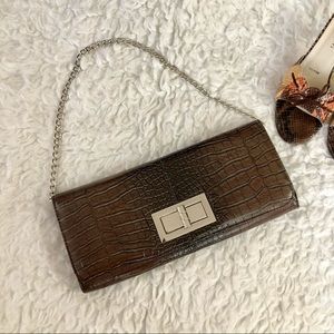 Lulu Townsend brown, crocodile shoulder clutch bag